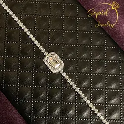 دستبند نقره جواهری تنیس و تخمه امرالد کات