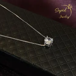 گردنبند نقره تک نگین برلیان جواهری (4چنگ)