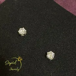 گوشواره نقره میخی تک نگین 6 چنگ