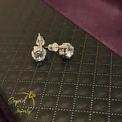 گوشواره نقره میخی تک نگین 6 چنگ