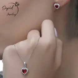 نیم‌ست نقره قلب جواهری با تخمه قرمز سنتتیک