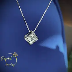گردنبند نقره ظریف مربع جواهری تخمه پرنس