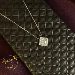 گردنبند نقره ظریف مربع جواهری تخمه پرنس