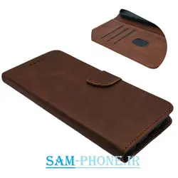 کیف گوشی Galaxy A15 سامسونگ کلاسوری اورجینال مگنتی طرح چرم کتابی محافظ لنز دار جا کارتی دار قهوه ای تیره کد 21