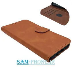 کیف گوشی Galaxy A31 سامسونگ کلاسوری اورجینال مگنتی طرح چرم کتابی محافظ لنز دار جا کارتی دار قهوه ای کد 64