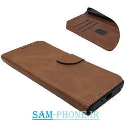 کیف گوشی Galaxy S20 FE سامسونگ کلاسوری اورجینال مگنتی طرح چرم کتابی محافظ لنز دار جا کارتی دار قهوه ای کد 77