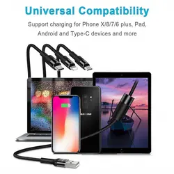 کابل شارژ سه سر بیبوشی مدل BIBOSHI USB To Type-C/Micro USB/Lightning Cable A17