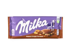 MILKA- تابلت شکلات شیری با مغز بادام زمینی کاراملی 90 گرمی