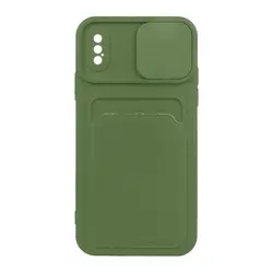 قاب گوشی اپل Iphone x/xs  سیلیکونی جا کارتی دار محافظ لنز دار کشویی