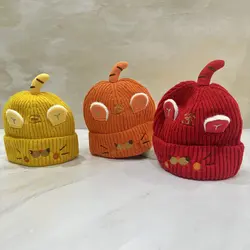 کلاه بافتنی کاموایی زمستانی گرم کودک و نوزاد طرح دار عروسکی