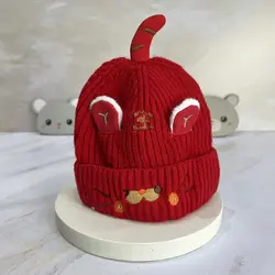 کلاه بافتنی کاموایی زمستانی گرم کودک و نوزاد طرح دار عروسکی