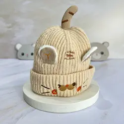 کلاه بافتنی کاموایی زمستانی گرم کودک و نوزاد طرح دار عروسکی