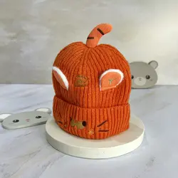 کلاه بافتنی کاموایی زمستانی گرم کودک و نوزاد طرح دار عروسکی