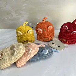 کلاه بافتنی کاموایی زمستانی گرم کودک و نوزاد طرح دار عروسکی