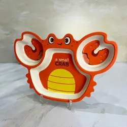 ست ظرف غذاخوری کودک 5 تکه بامبو مدل خرچنگ در رنگبندی آبی،نارنجی