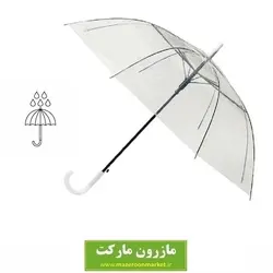 چتر شیشه ای و شفاف نایلونی 8 فنر دسته عصایی با جعبه و بسته بندی ویژه