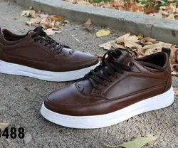 کفش مدل باکیفیت رویه چرمی بندی با کیفیت  مردانه پسرانه به رنگ قهوه ای زیره سفید با ارسال رایگان کد 3488