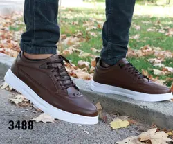 کفش مدل باکیفیت رویه چرمی بندی با کیفیت  مردانه پسرانه به رنگ قهوه ای زیره سفید با ارسال رایگان کد 3488