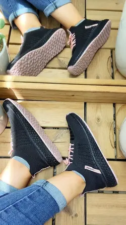 حراج  بزرگ کفش اسپرت و پیاده روی  زنانه جورابی مدل FASHION مشکی صورتی کد4195با ارسال رایگان