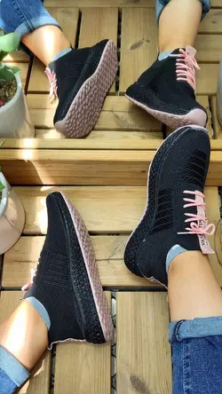 حراج  بزرگ کفش اسپرت و پیاده روی  زنانه جورابی مدل FASHION مشکی صورتی کد4195با ارسال رایگان