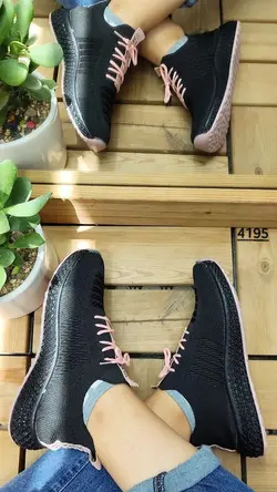 حراج  بزرگ کفش اسپرت و پیاده روی  زنانه جورابی مدل FASHION مشکی صورتی کد4195با ارسال رایگان