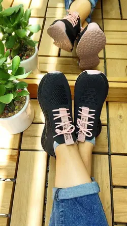 حراج  بزرگ کفش اسپرت و پیاده روی  زنانه جورابی مدل FASHION مشکی صورتی کد4195با ارسال رایگان