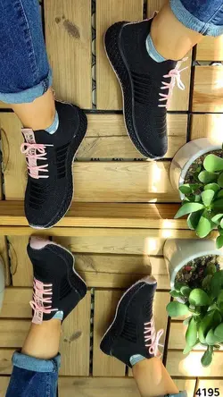 حراج  بزرگ کفش اسپرت و پیاده روی  زنانه جورابی مدل FASHION مشکی صورتی کد4195با ارسال رایگان