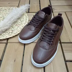 کفش فوق العاده اسپرت ونس شیک و بروز رویه چرم با کیفیت قهوه ای زیره سفید با ارسال رایگان 3488