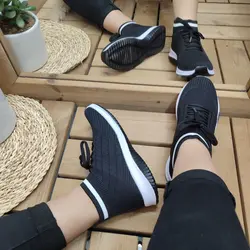 کفش اسپرت و پیاده روی ساقدار زنانه دخترانه مدل اسکیچرز مشکی سفید با ارسال رایگان