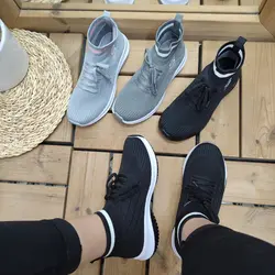 کفش اسپرت و پیاده روی ساقدار زنانه دخترانه مدل اسکیچرز مشکی سفید با ارسال رایگان