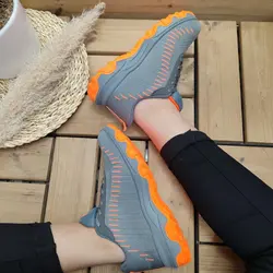 کفش اسپرت دخترانه  مدل نایک با طراحی منحصر به فرد طوسی نارنجی با ارسال رایگان