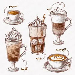 پک طرح وکتور لایه باز تصویرسازی مدل انواع قهوه Coffee Types