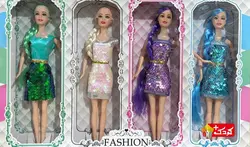 عروسک باربی با پیراهن پولک دار و موهای بافت مدل zxo56