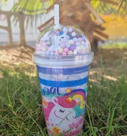 ماگ اسموتی دوجداره  راه راه آبی طرح تک شاخ