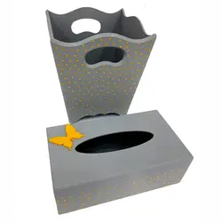 ست سطل و جا دستمال کاغذی خالدارطرح پروانه