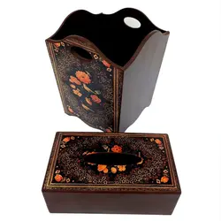 ست سطل و جعبه دستمال کاغذی طرح گل و مرغ