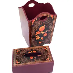 ست سطل و جعبه دستمال کاغذی طرح گل و مرغ