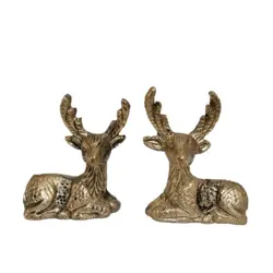 مجسمه جفت گوزن نشسته برنجی