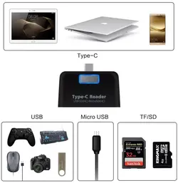 رم ریدر و کارت خوان چند کاره تایپ C مدل UTC3-1 پشتیبانی از USB 3.1 با سرعت 10Gbps با قابلیت خواندن انواع مموری