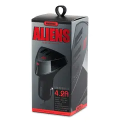 شارژر فندکی فست شارژ و سه پورت ریمکس مدل Aliens RCC304 با 4.2 آمپر خروجی مخصوص شارژ گوشی، تبلت و سایر وسایل الکتریکی