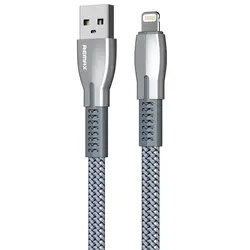 کابل دیتا و فست شارژ لایتنینگ ریمکس مدل Gonro 159i با شدت جریان 2.4 آمپر ،سرعت انتقال پایدار 480mbs و دارای مقطع تخت ضد گره بافته شده به طول 1 متر و سری های آلومینیوم ضد اکسیداسیون