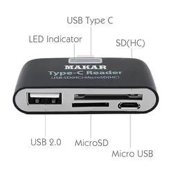 رم ریدر و کارت‌خوان همه کاره تایپ C ماکار مدل M6in1 پشتیبانی از USB 3.1 با سرعت 10Gbps با قابلیت خواندن انواع مموری