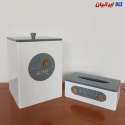 ست سطل و جعبه دستمال کاغذی چوبی