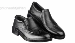 کادوی روز پدر  کفش مجلسی مردانه چرمی  و بادوام زیره طبی gold شیک مشکی بدون بند مدل هشترک