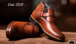 کفش نیم بوت مردانه چرمی عسلی واکس خور