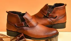 کفش نیم بوت مردانه چرمی عسلی واکس خور