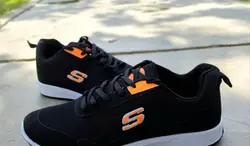 خرید کفش اسپرت مردانه بزرگ پا فوق العاده شیک و راحت رنگ مشکی نارنجی