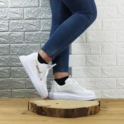 خرید تکی از تولیدی کفش شیک کتونی اسپرت زنانه دخترانه زنانه مدل قلبی زنجیری زیره پیو راحت سفید