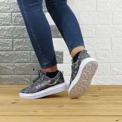 خرید کفش شیک کتونی اسپرت زنانه دخترانه زنانه مدل قلبی زنجیری زیره پیو راحت طوسی تیره بنفش