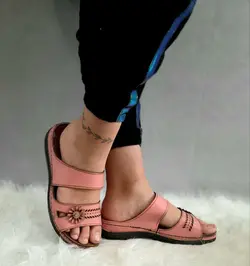 حراج ویژه این هفته دمپایی صندل زنانه دخترانه  طبی دور دوخت گلدار صورتی صورتی